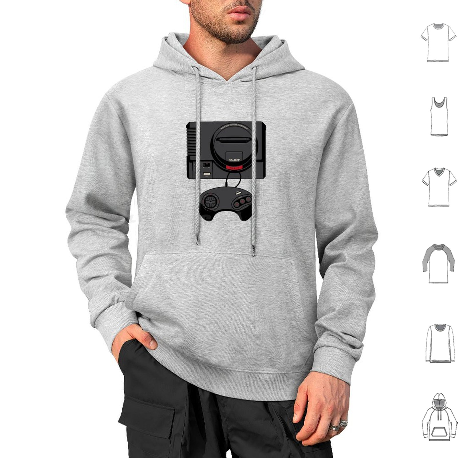 Retro Black 16-Bit Hoodies Lon - Gaming Console Genesis recension och pris